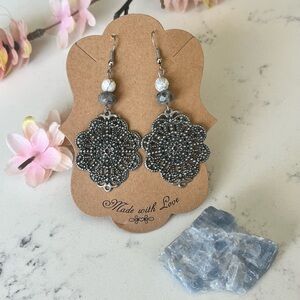 Silver Filigree Earrings | Snowflake | Howlite gemstones |